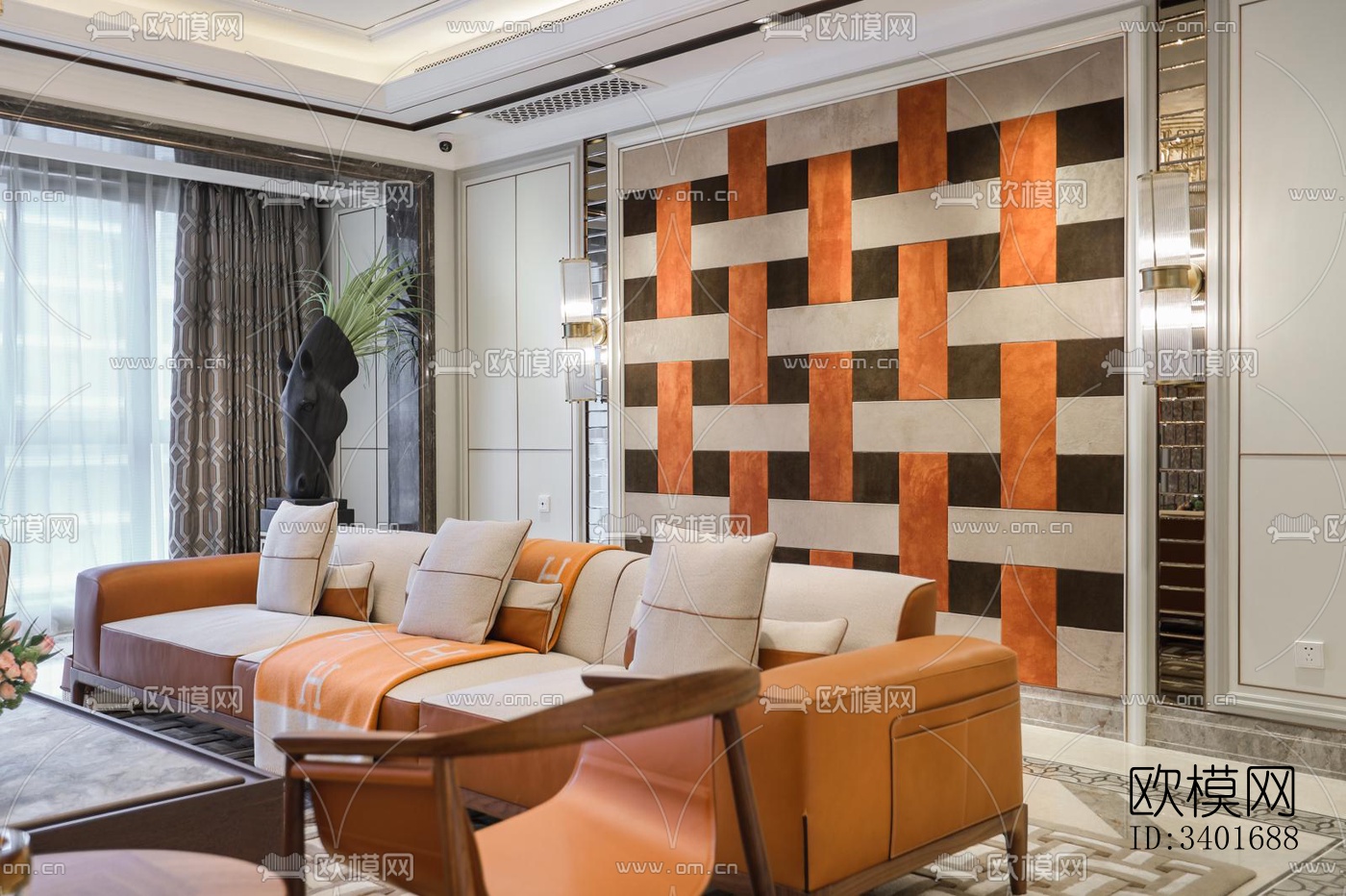 现代大平层效果图下载（渲染图3）