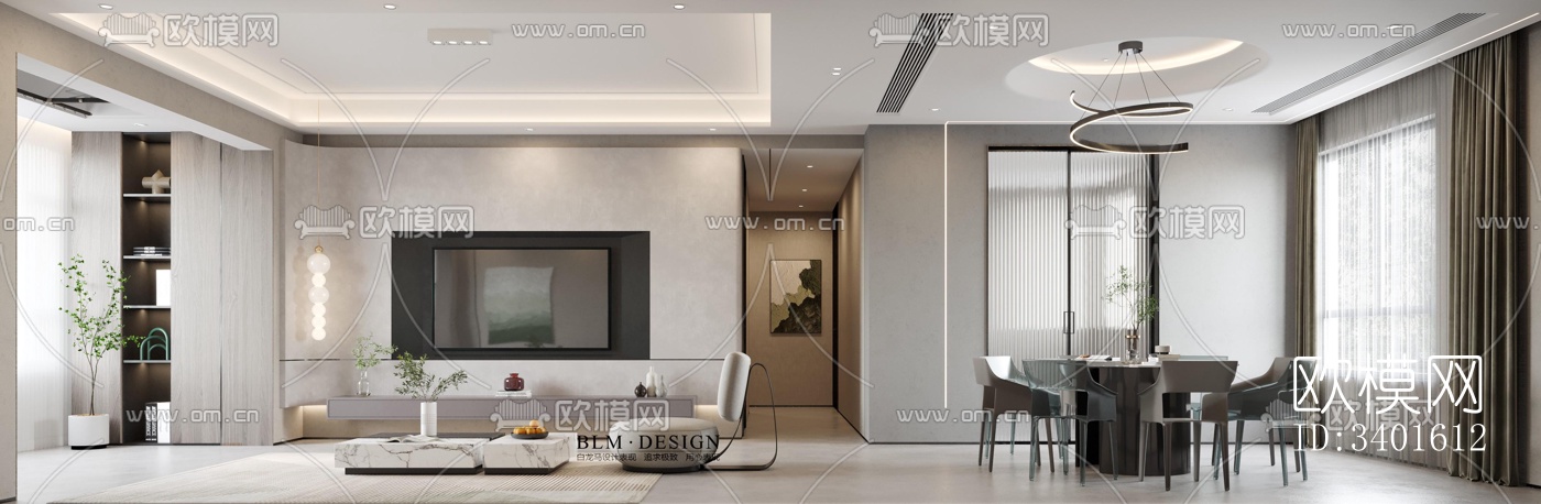 现代大平层效果图下载（渲染图1）