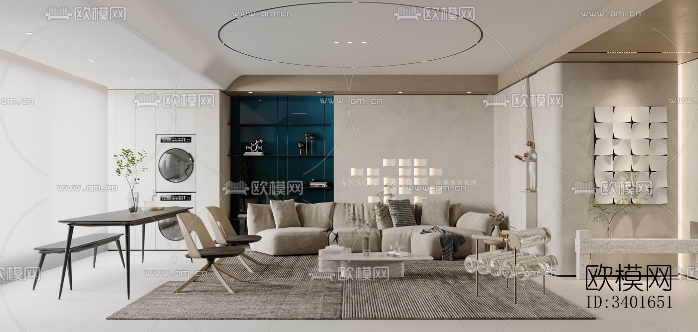 现代大平层效果图下载（渲染图5）