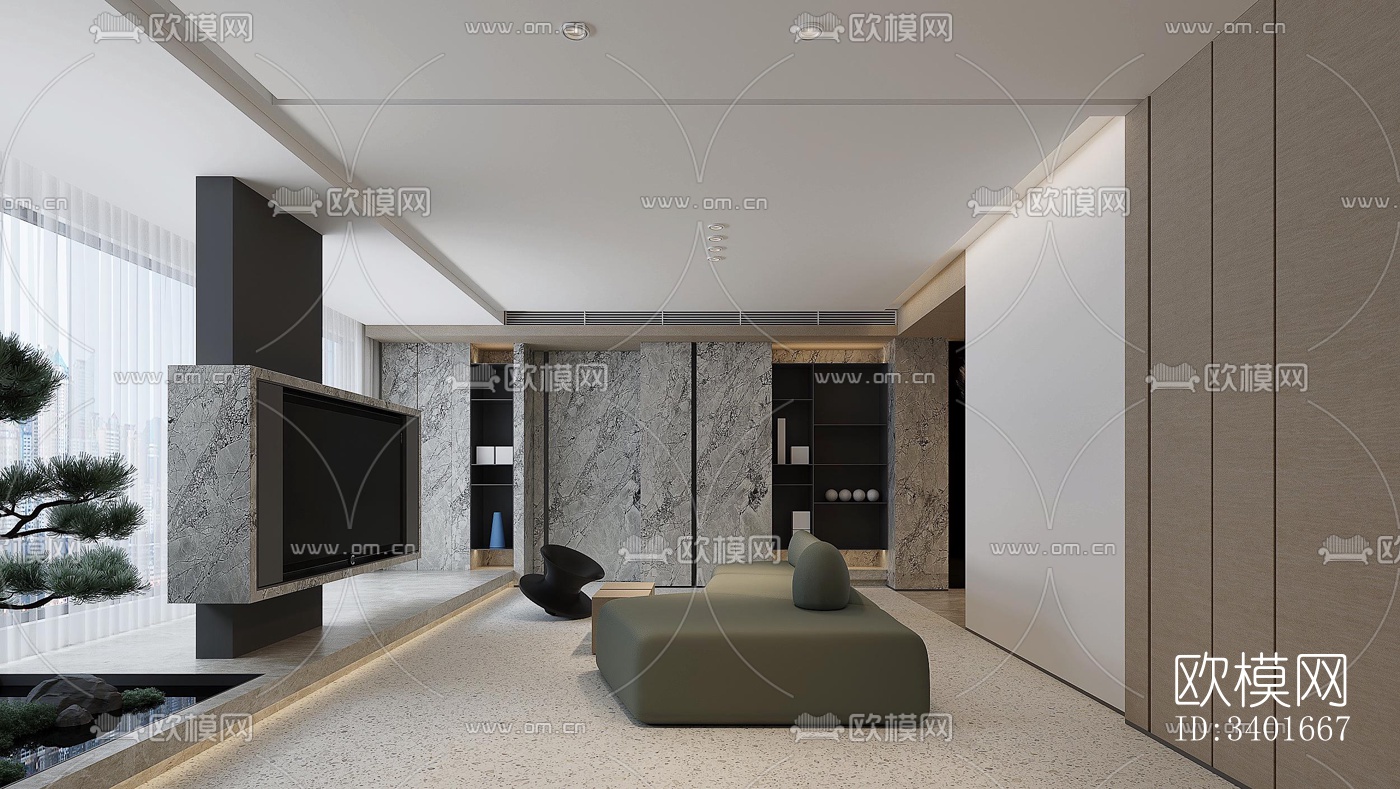 现代大平层效果图下载（渲染图8）