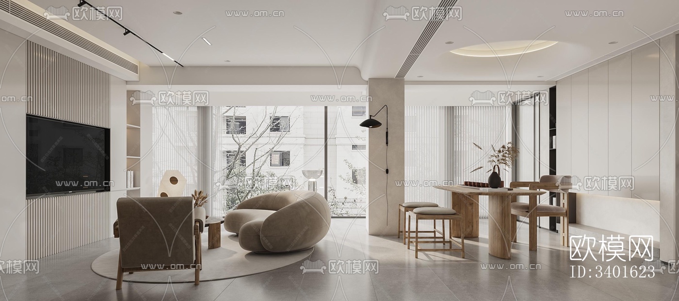 现代大平层效果图下载（渲染图3）