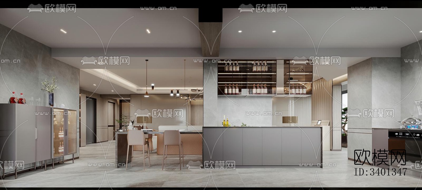 现代大平层效果图下载（渲染图3）