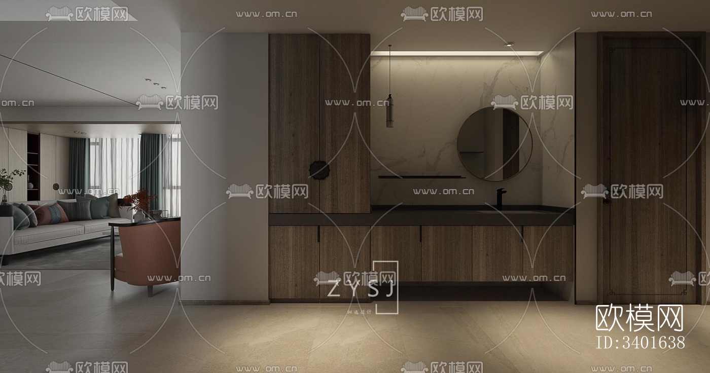 现代大平层效果图下载（渲染图3）