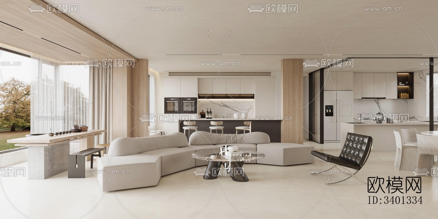 现代大平层效果图下载（渲染图12）