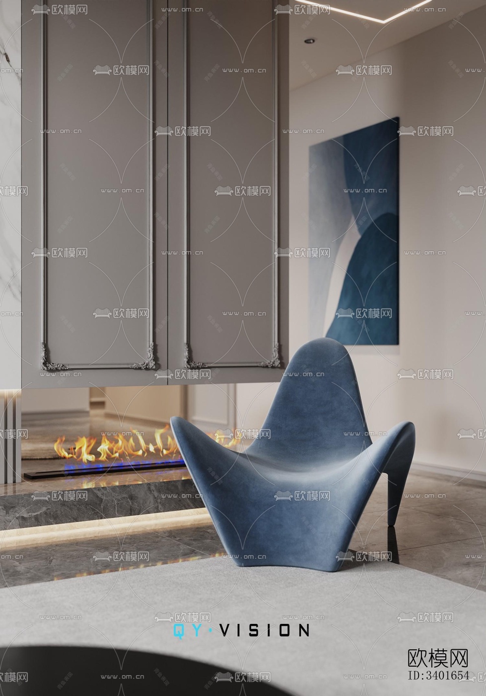 现代大平层效果图下载（渲染图10）