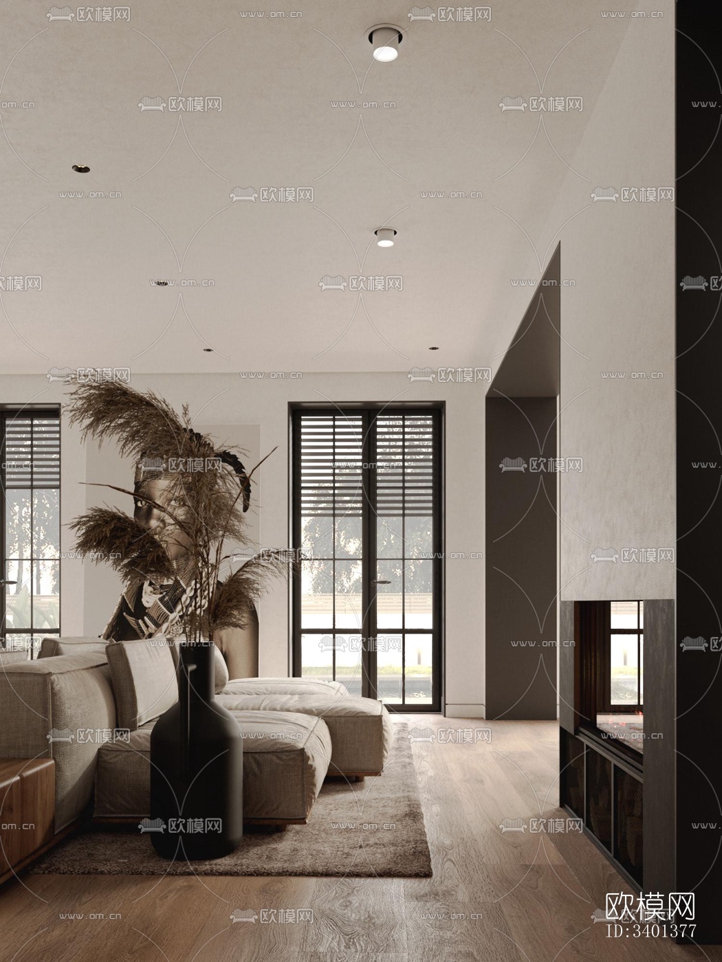 现代大平层效果图下载（渲染图2）