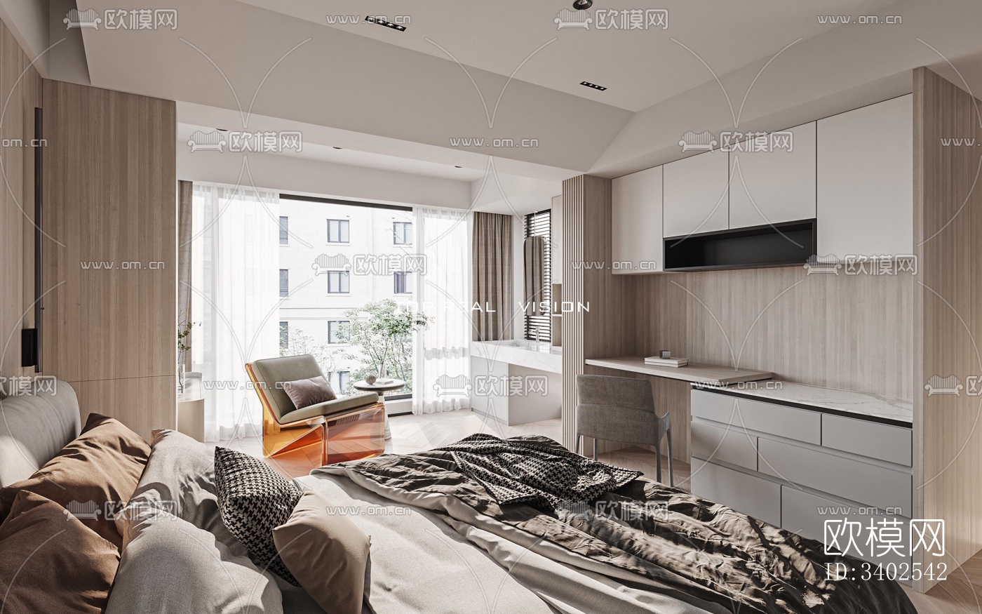 现代大平层效果图下载（渲染图3）