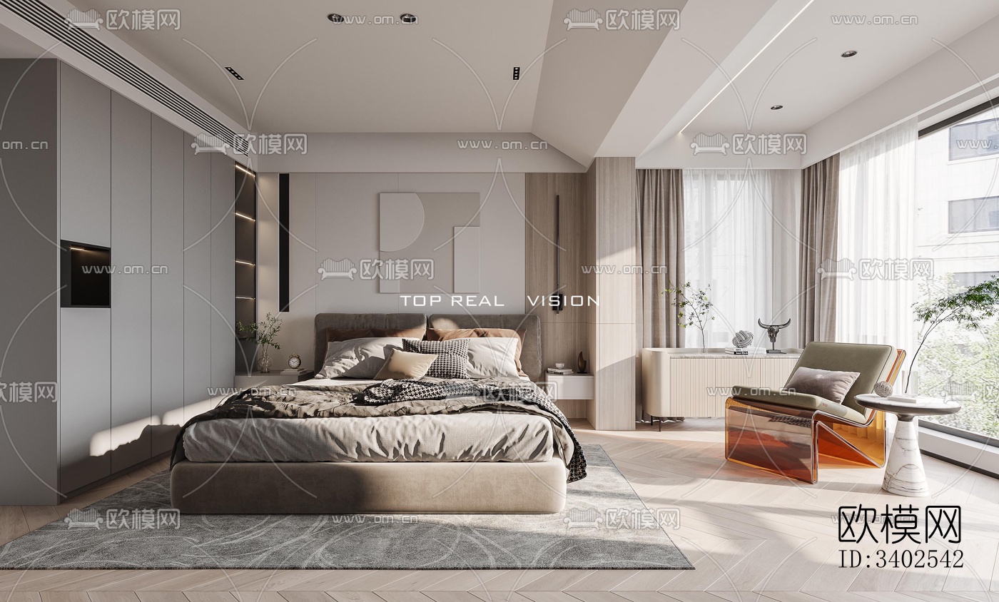 现代大平层效果图下载（渲染图2）