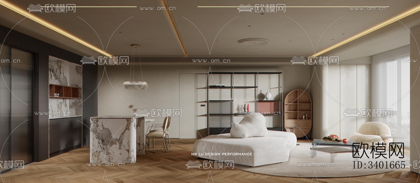 现代大平层效果图下载（渲染图1）