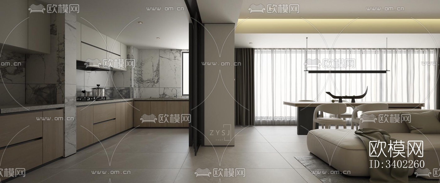 现代大平层效果图下载（渲染图9）