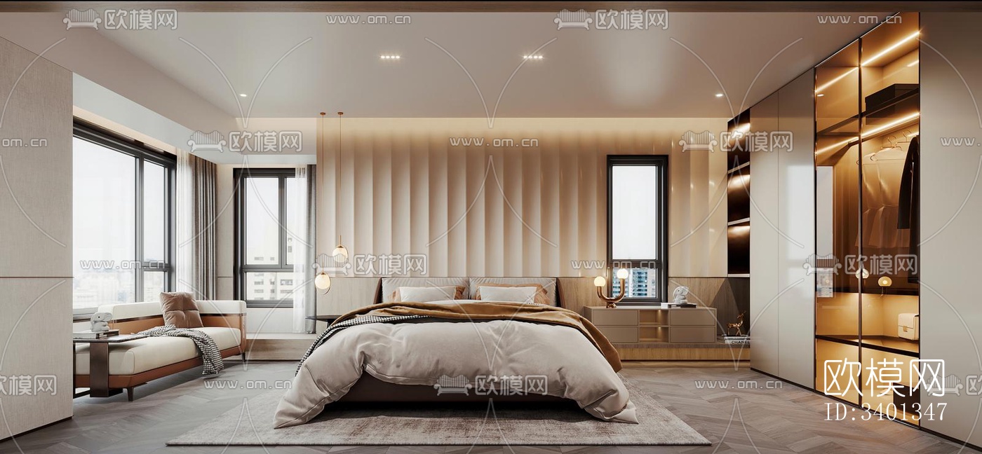 现代大平层效果图下载（渲染图1）