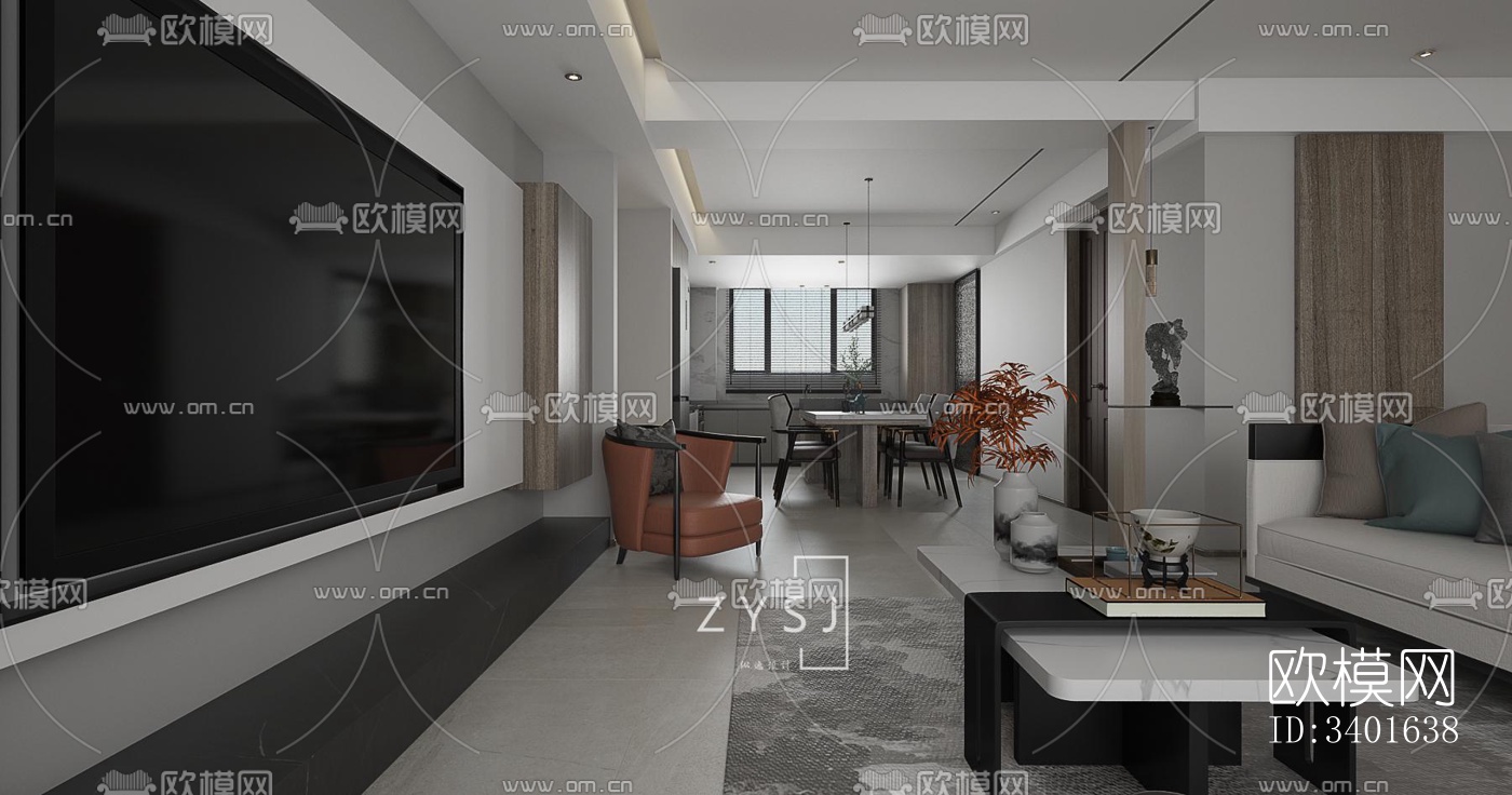 现代大平层效果图下载（渲染图15）