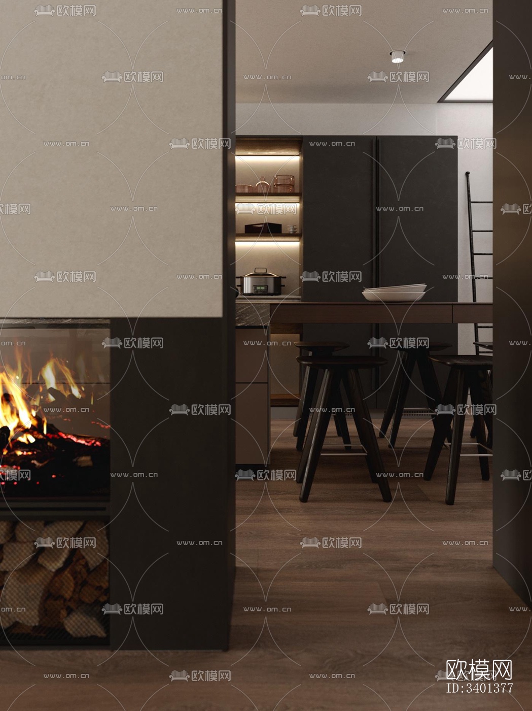 现代大平层效果图下载（渲染图10）