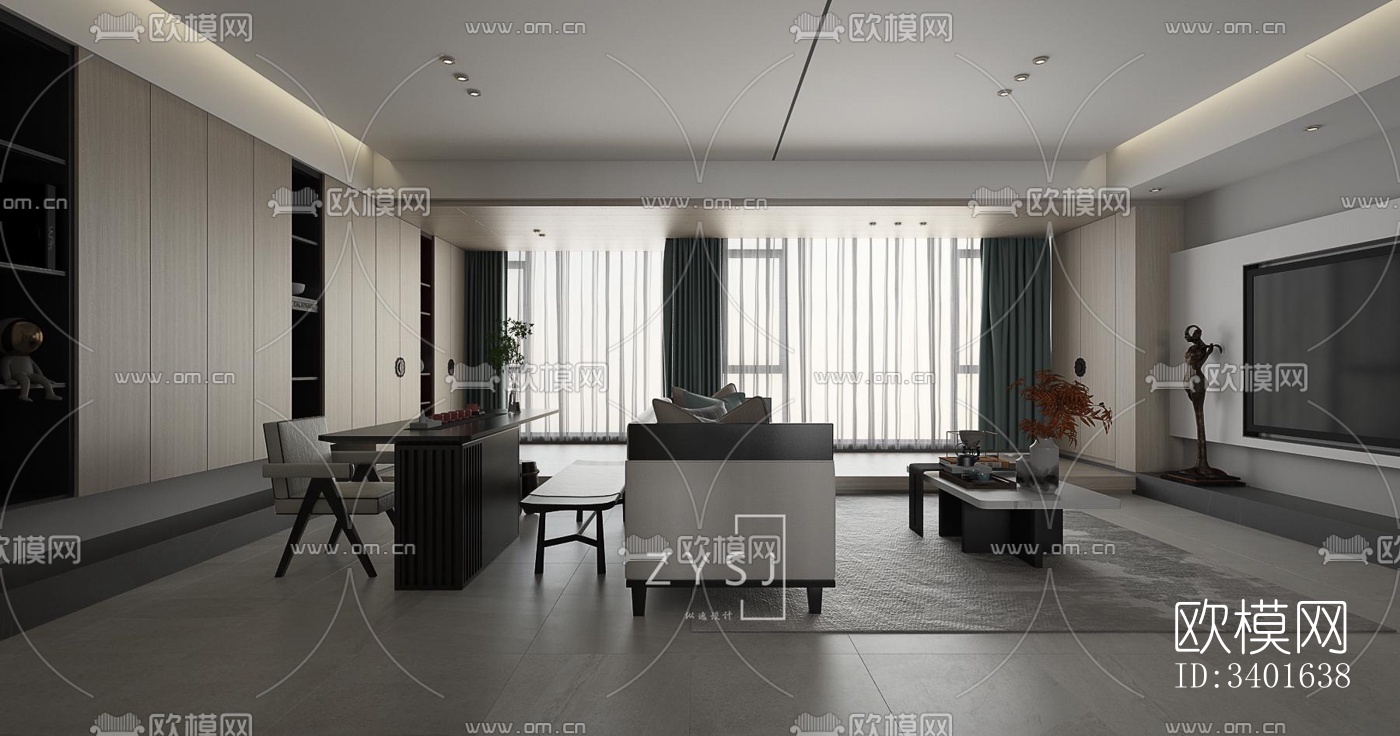 现代大平层效果图下载（渲染图13）