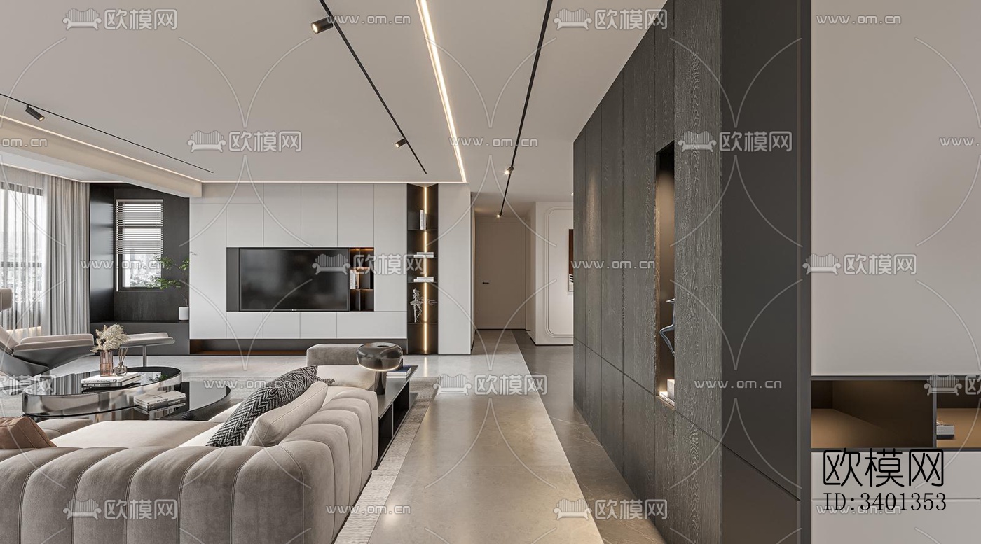 现代大平层效果图下载（渲染图5）