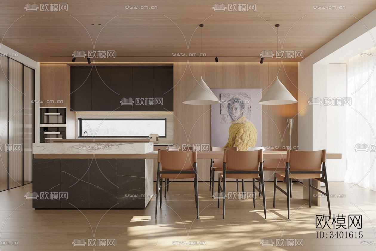 现代大平层效果图下载（渲染图1）