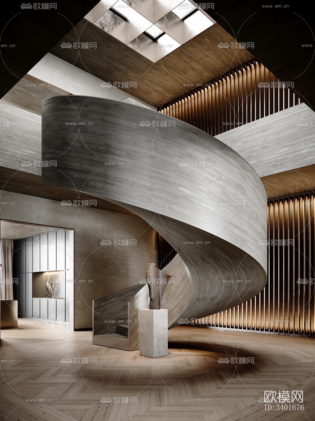 现代大平层效果图下载（渲染图2）