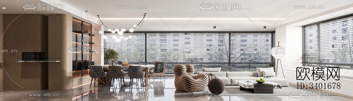 现代大平层效果图下载（渲染图1）