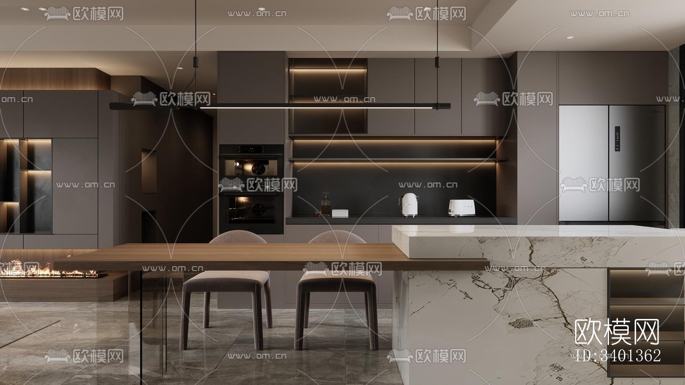 现代大平层效果图下载（渲染图4）