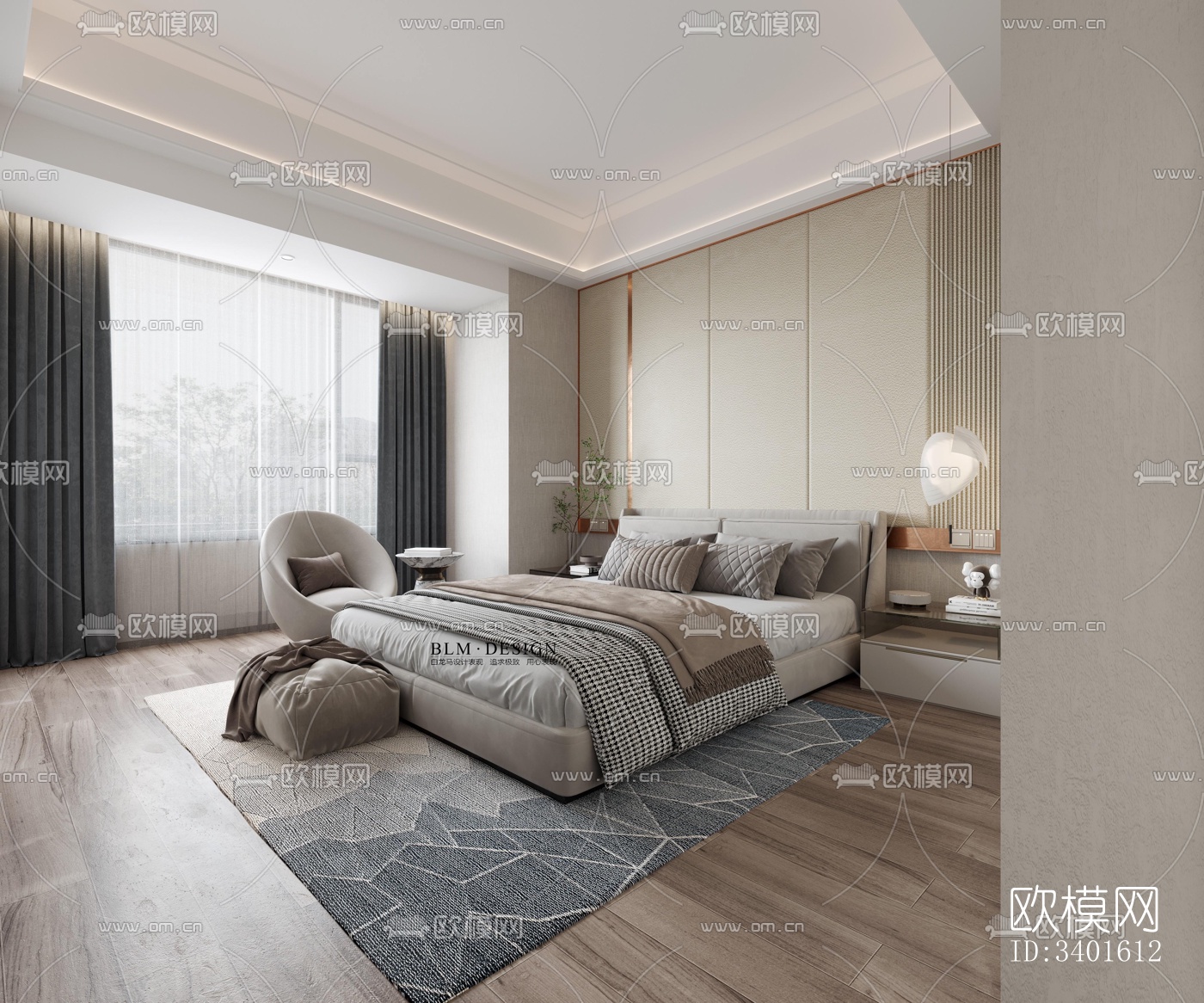 现代大平层效果图下载（渲染图3）