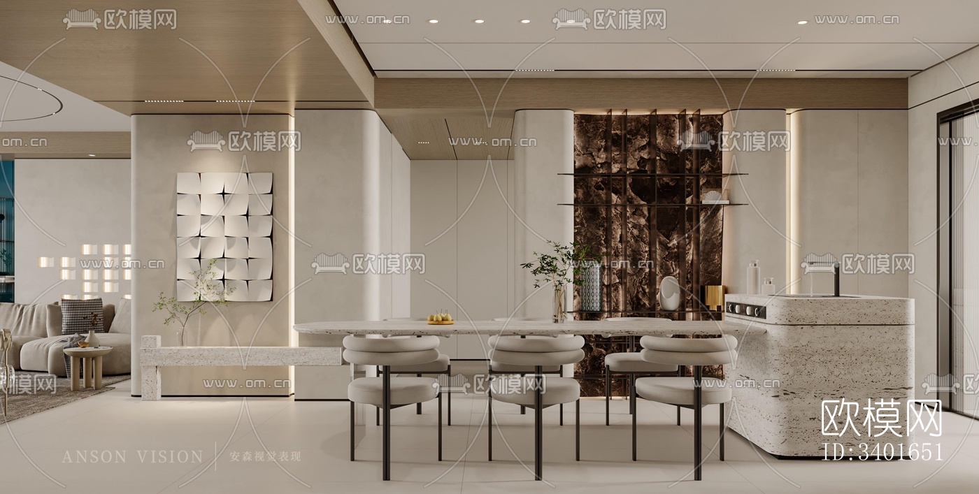 现代大平层效果图下载（渲染图6）