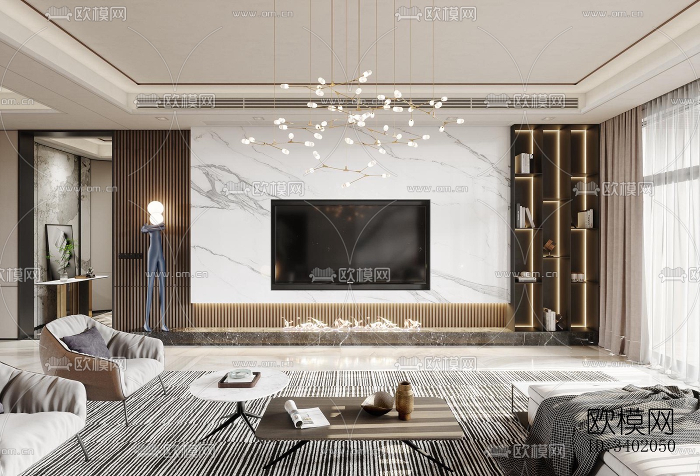 现代大平层效果图下载（渲染图15）