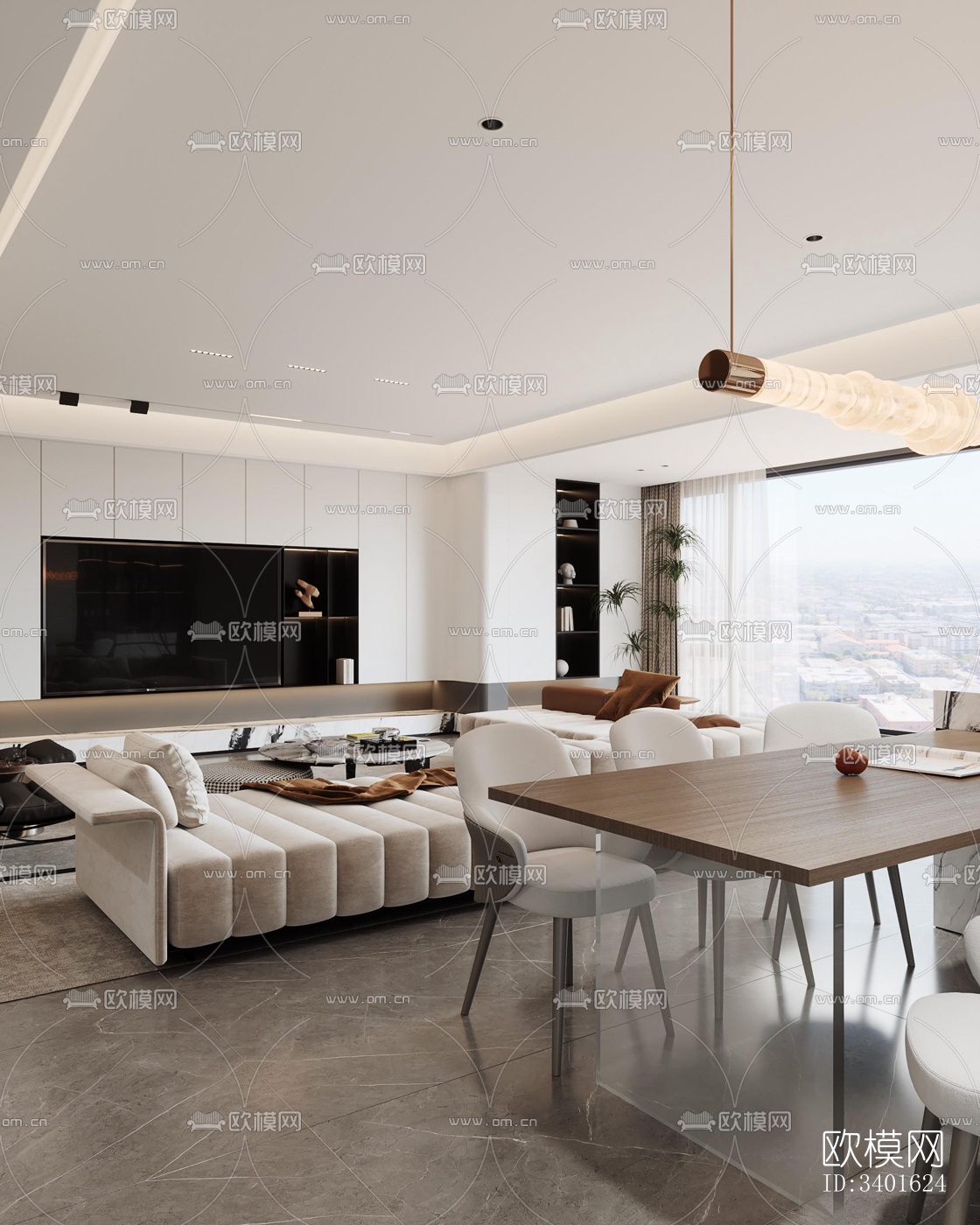 现代大平层效果图下载（渲染图10）