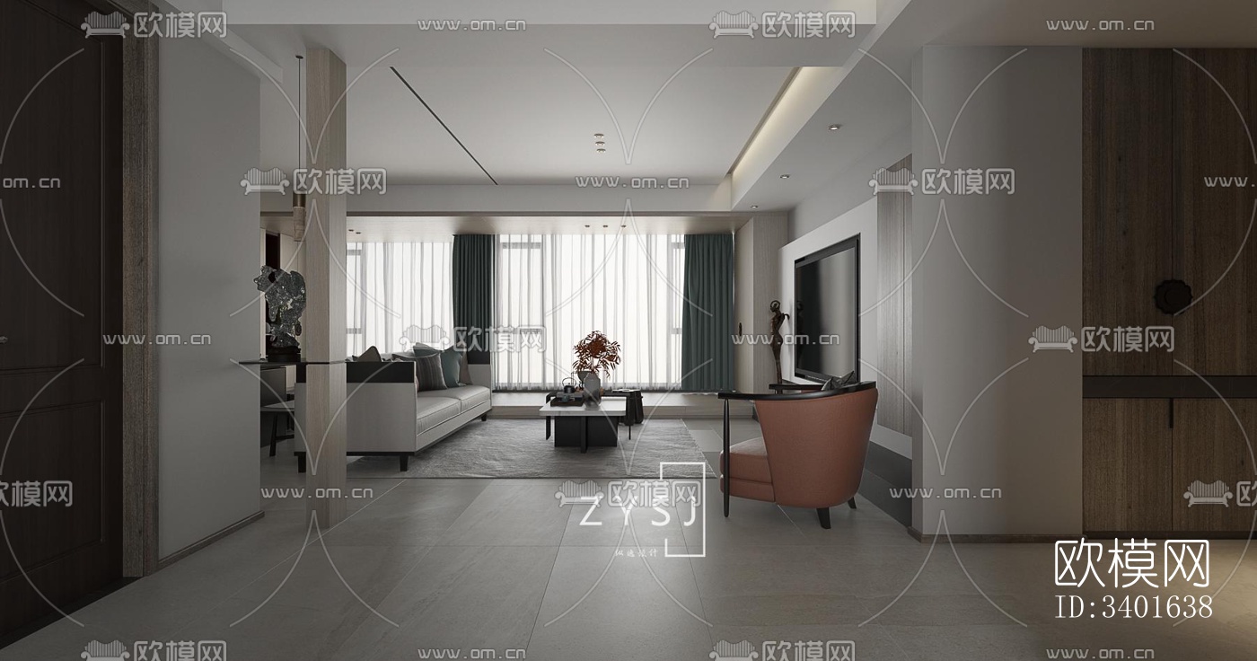 现代大平层效果图下载（渲染图11）