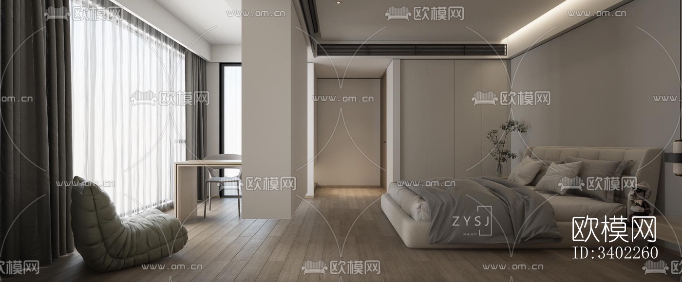 现代大平层效果图下载（渲染图3）