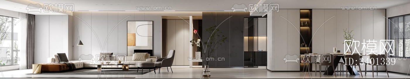 现代大平层效果图下载（渲染图2）