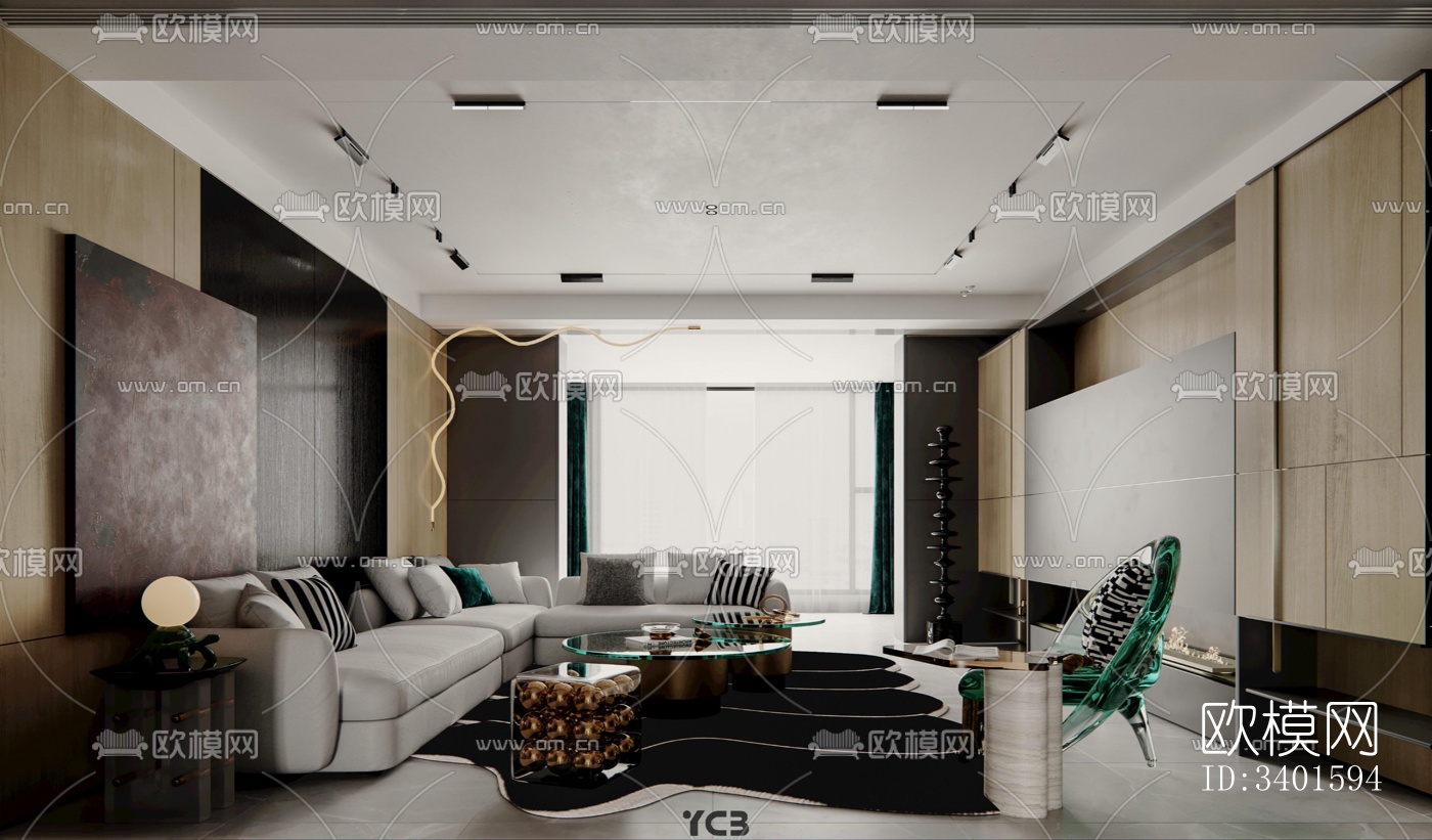 现代大平层效果图下载（渲染图2）