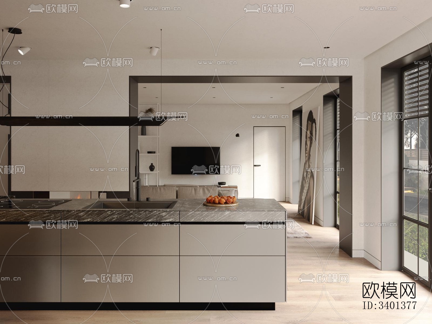 现代大平层效果图下载（渲染图3）