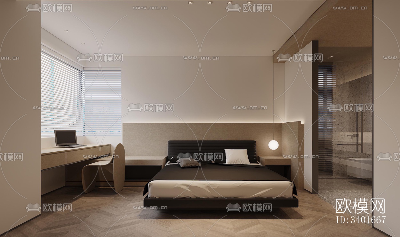 现代大平层效果图下载（渲染图3）