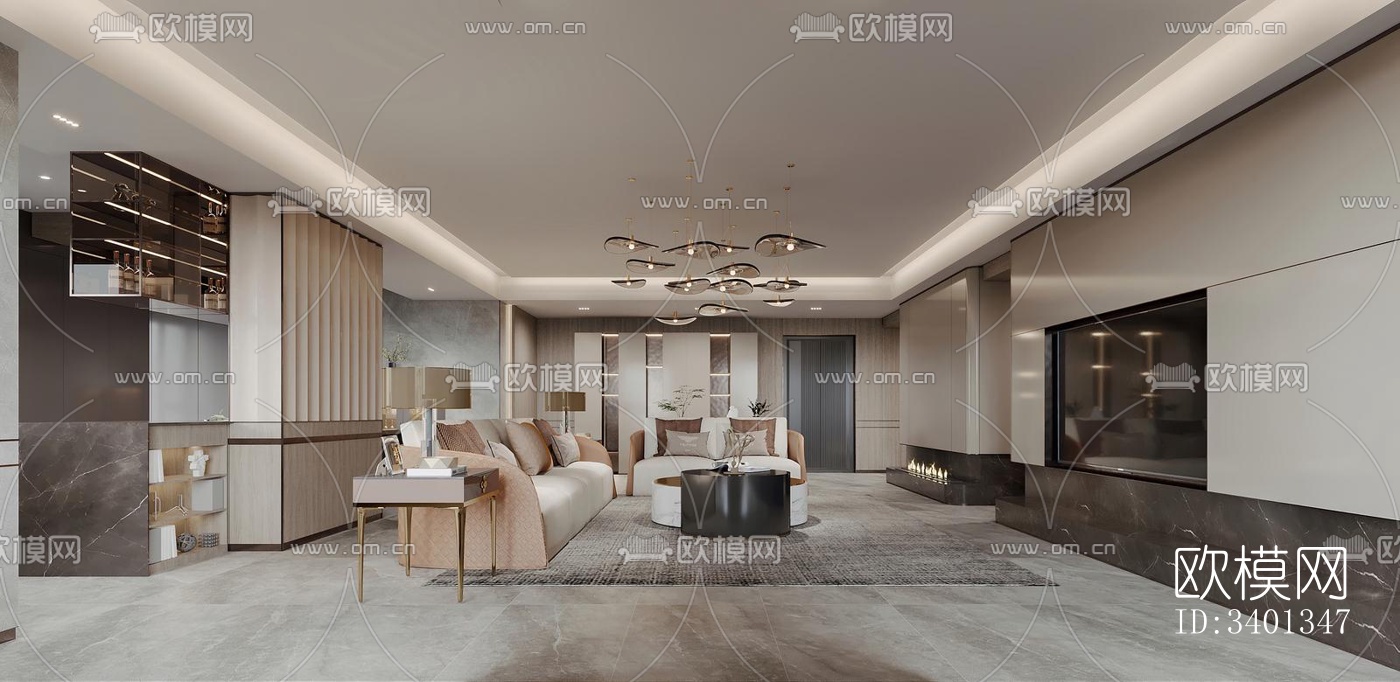 现代大平层效果图下载（渲染图8）