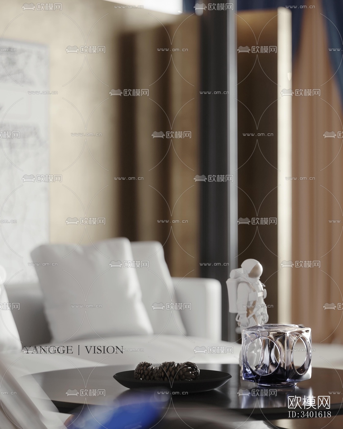 现代大平层效果图下载（渲染图1）