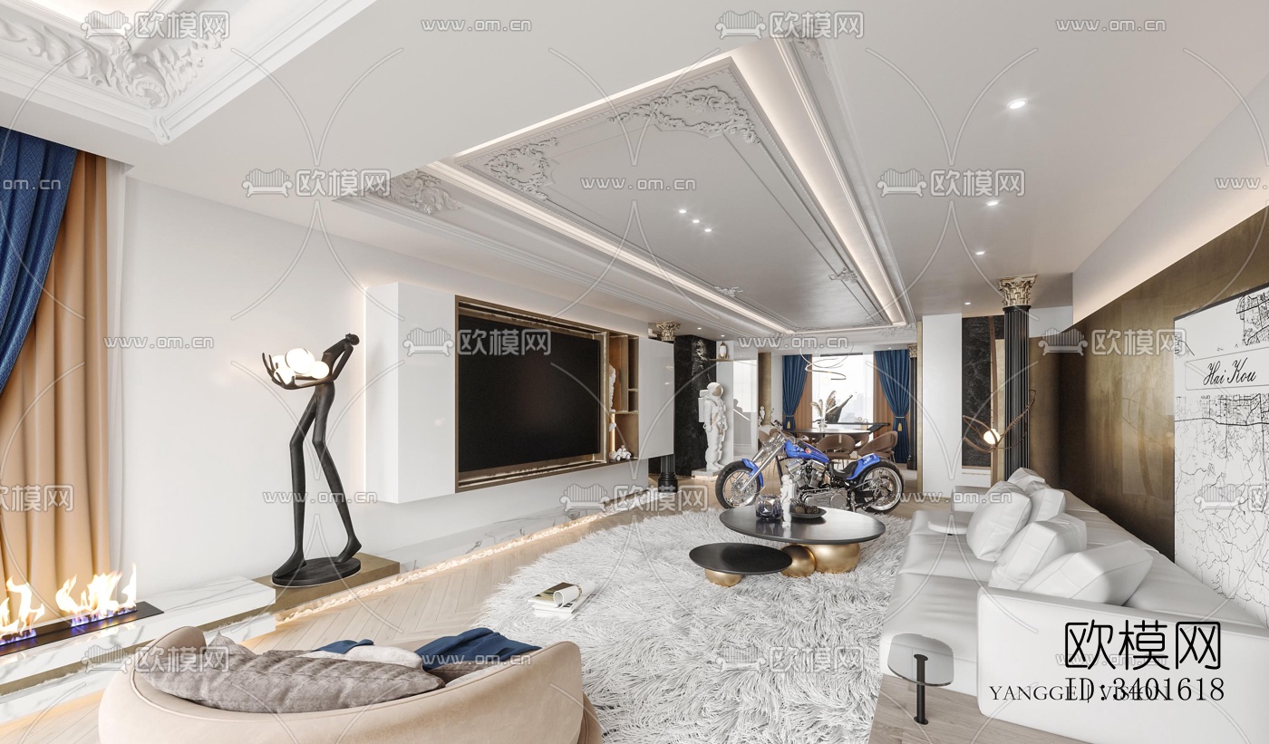 现代大平层效果图下载（渲染图13）