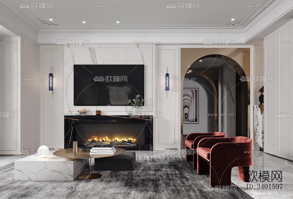 现代大平层效果图下载（渲染图1）