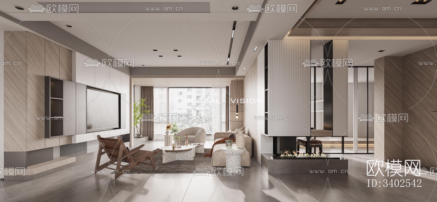 现代大平层效果图下载（渲染图12）