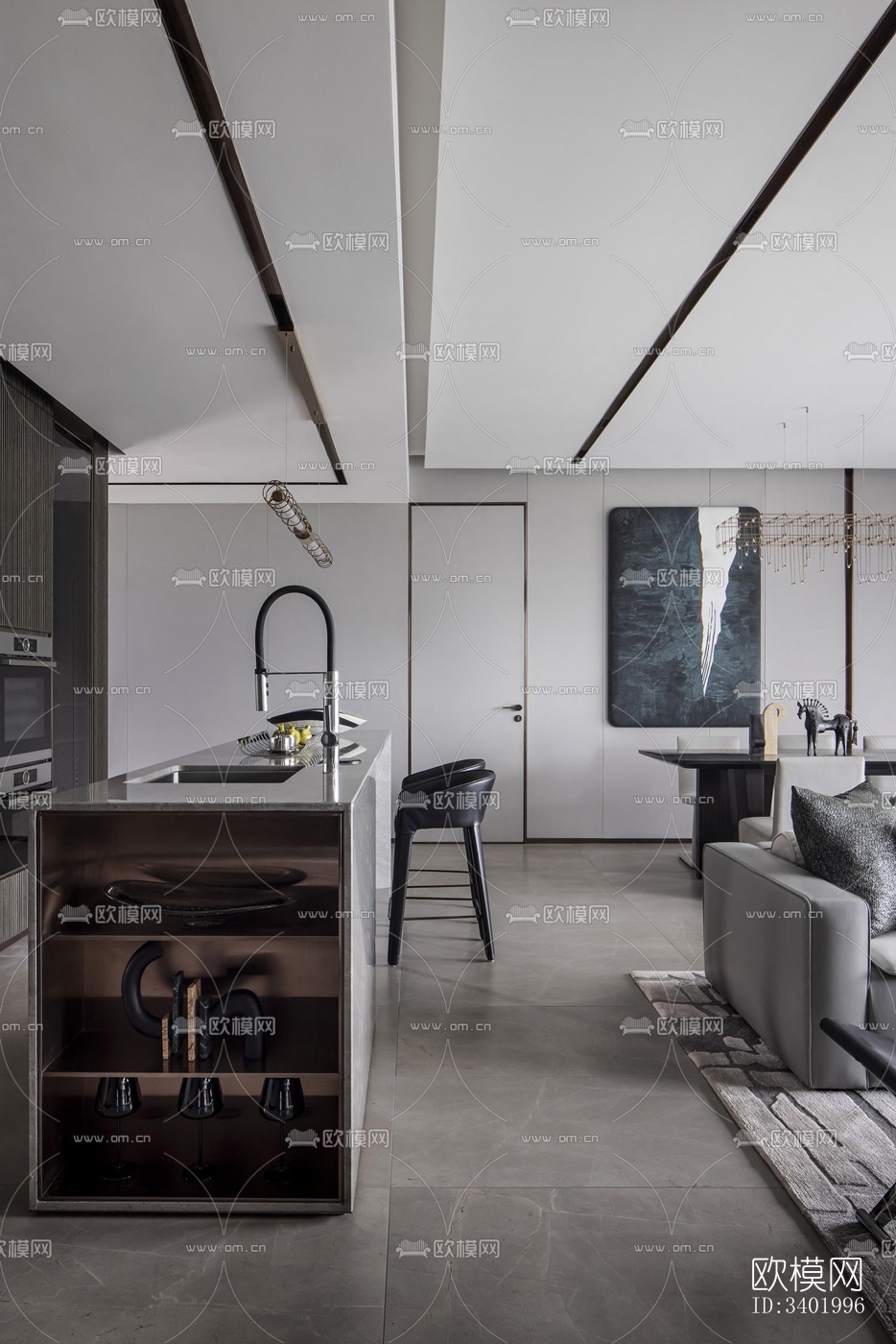 现代大平层效果图下载（渲染图13）