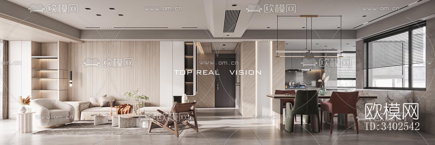 现代大平层效果图下载（渲染图11）