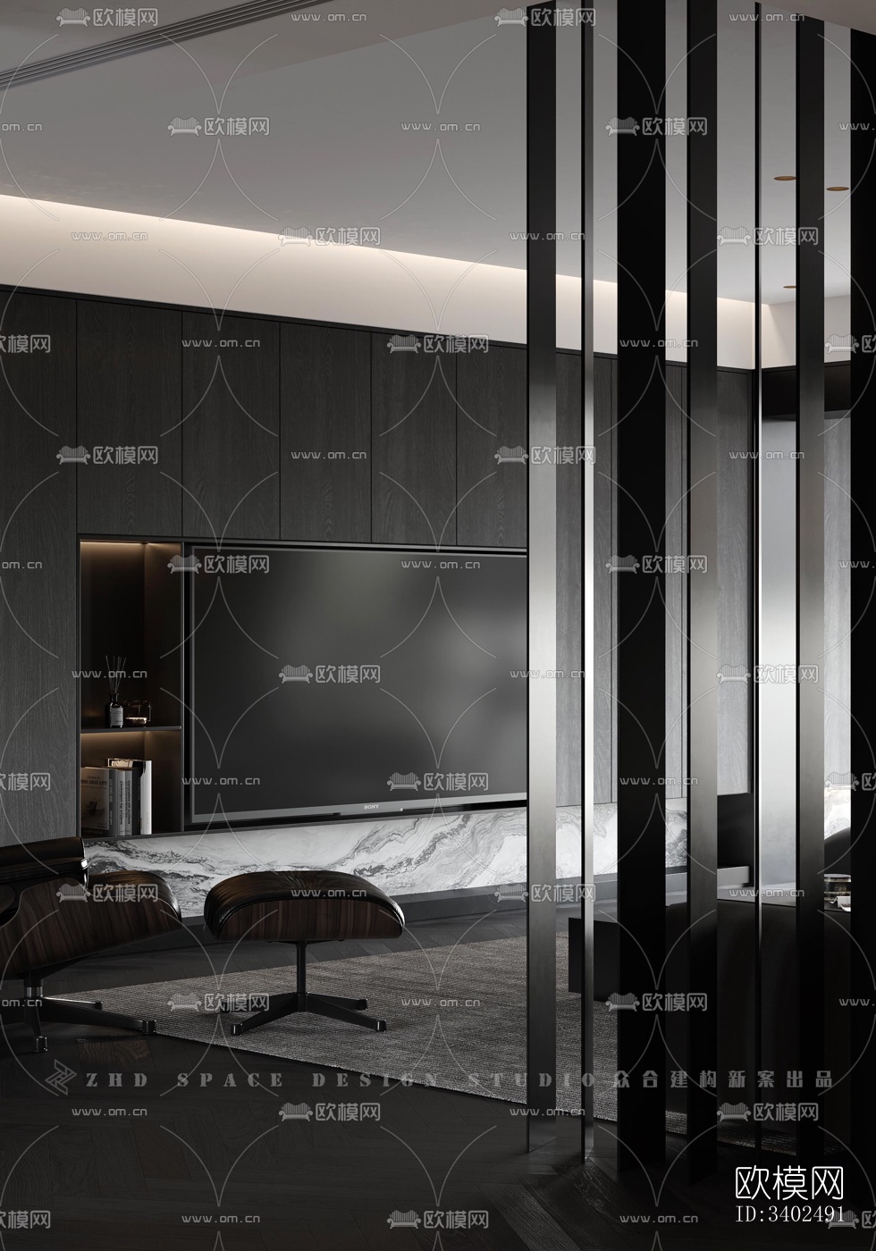 现代大平层效果图下载（渲染图10）