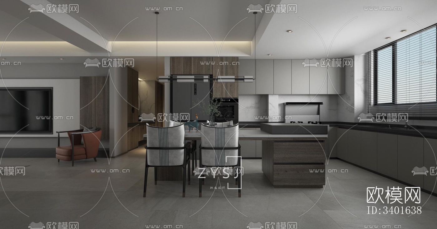 现代大平层效果图下载（渲染图9）