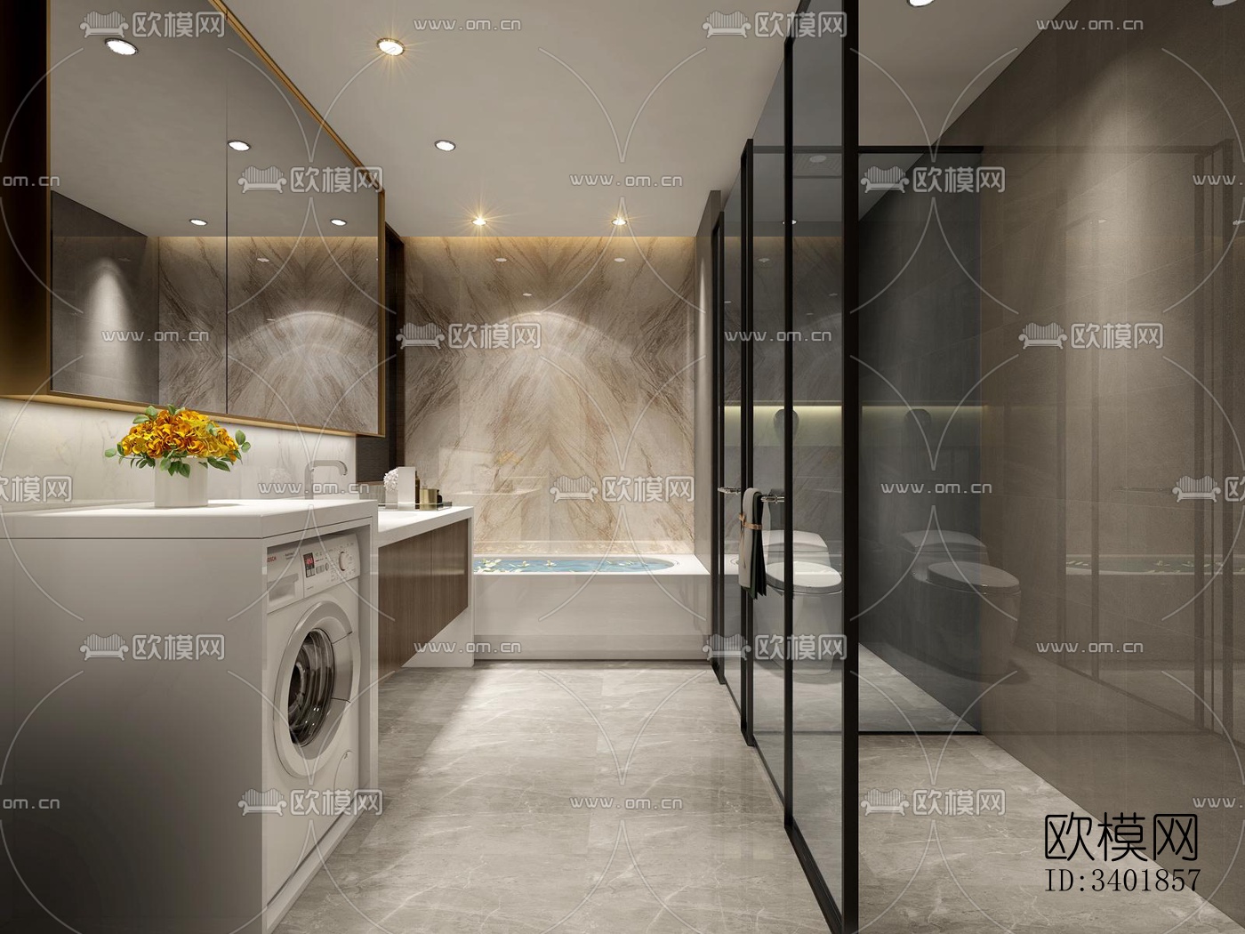 现代大平层效果图下载（渲染图3）