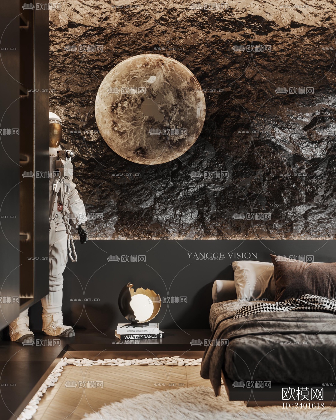 现代大平层效果图下载（渲染图3）