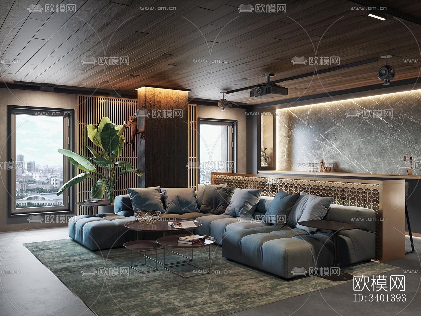 现代大平层效果图下载（渲染图10）