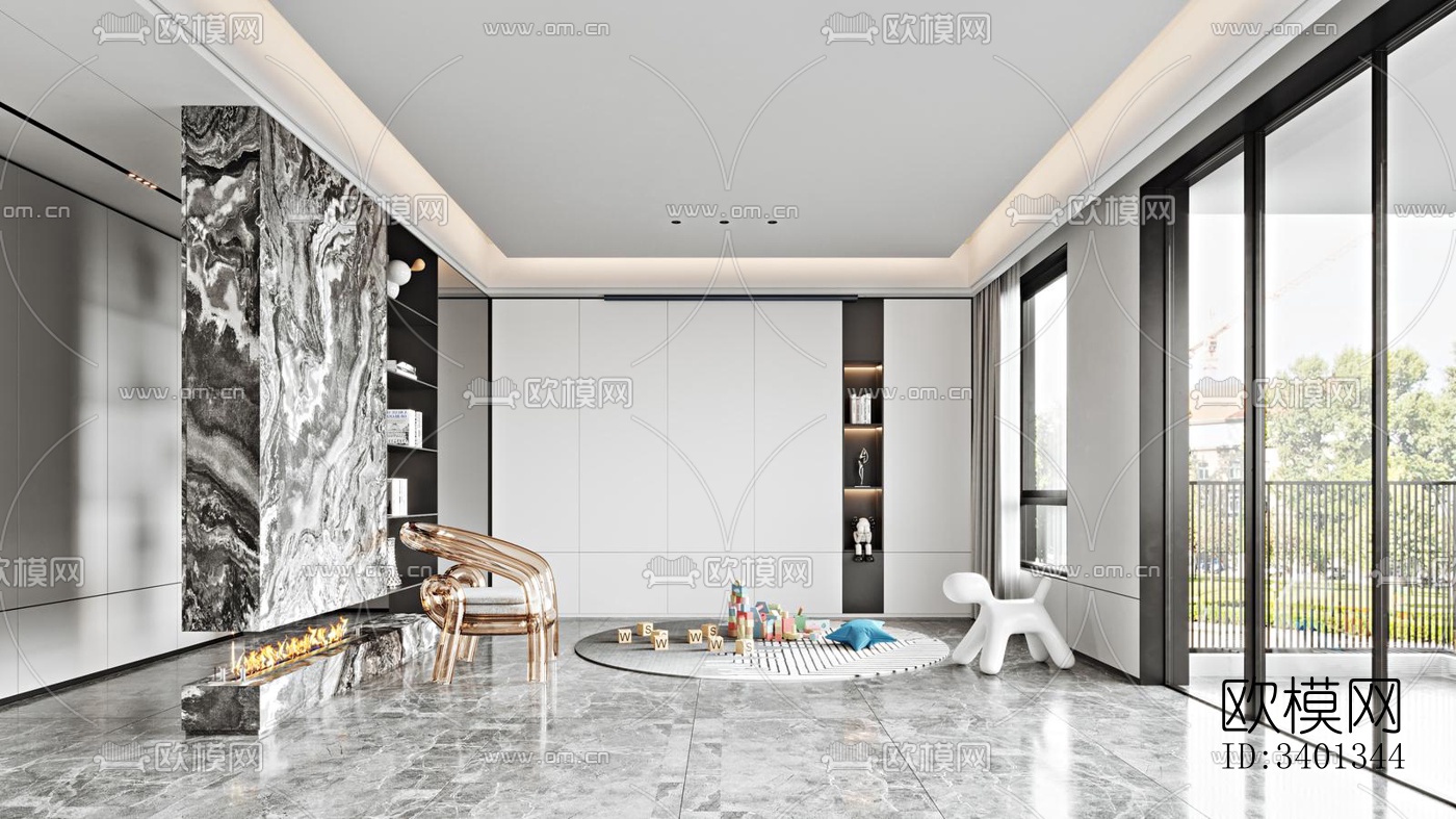 现代大平层效果图下载（渲染图3）