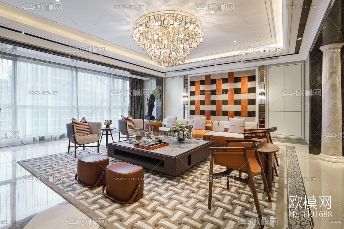 现代大平层效果图下载（渲染图2）