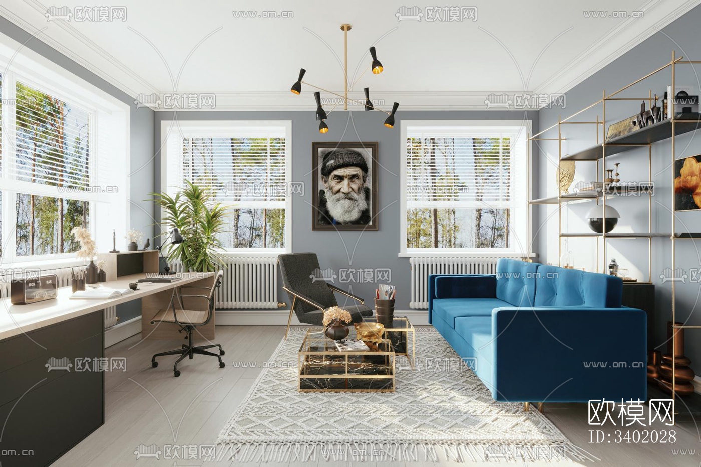 现代大平层效果图下载（渲染图7）