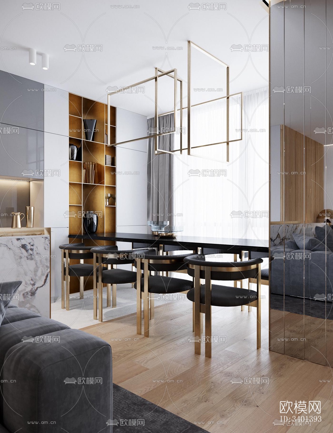 现代大平层效果图下载（渲染图1）