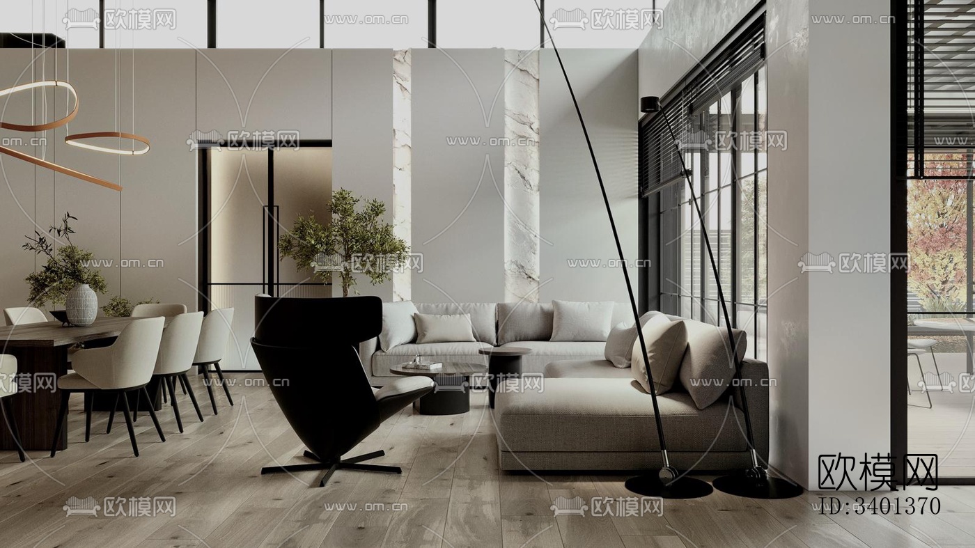 现代大平层效果图下载（渲染图7）